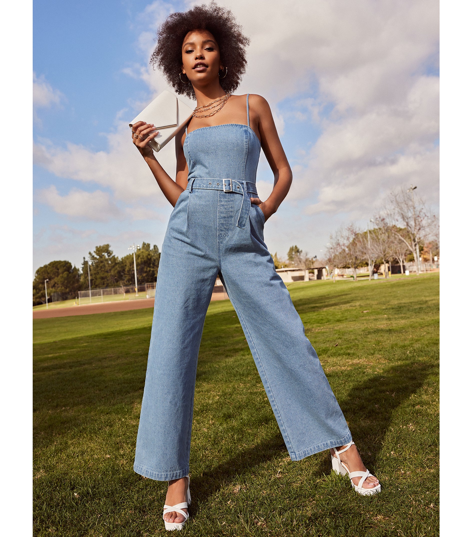 Style Goals Belted Wide-Leg Denim Jumpsuit - Image 2