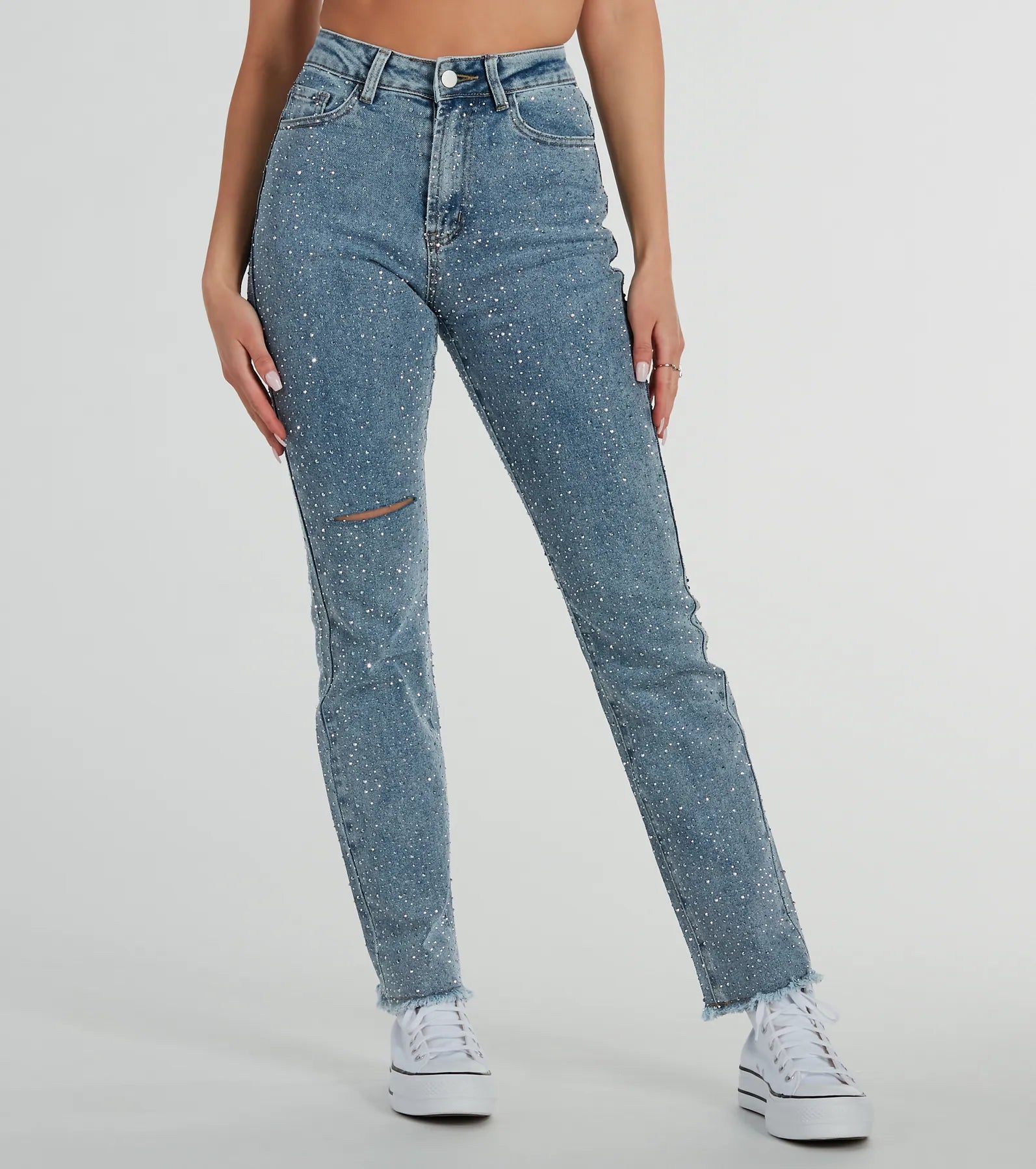 Glam Girlie Rhinestone High Waist Straight-Leg Jeans - Image 2