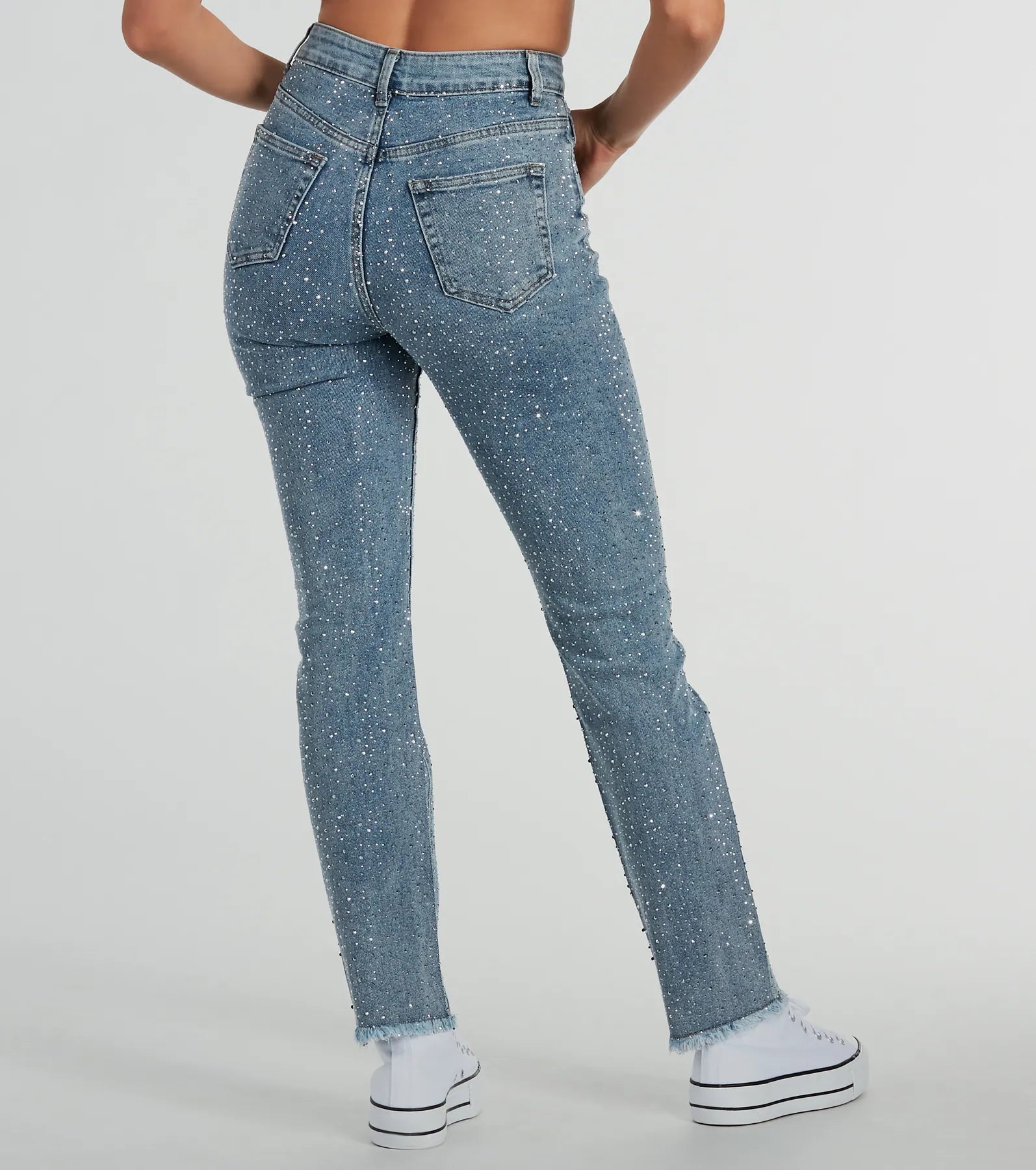 Glam Girlie Rhinestone High Waist Straight-Leg Jeans - Image 3