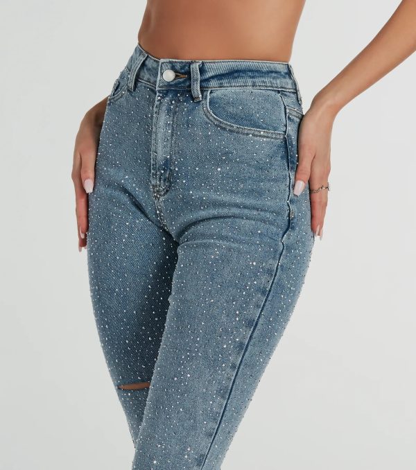 Glam Girlie Rhinestone High Waist Straight-Leg Jeans - Image 4