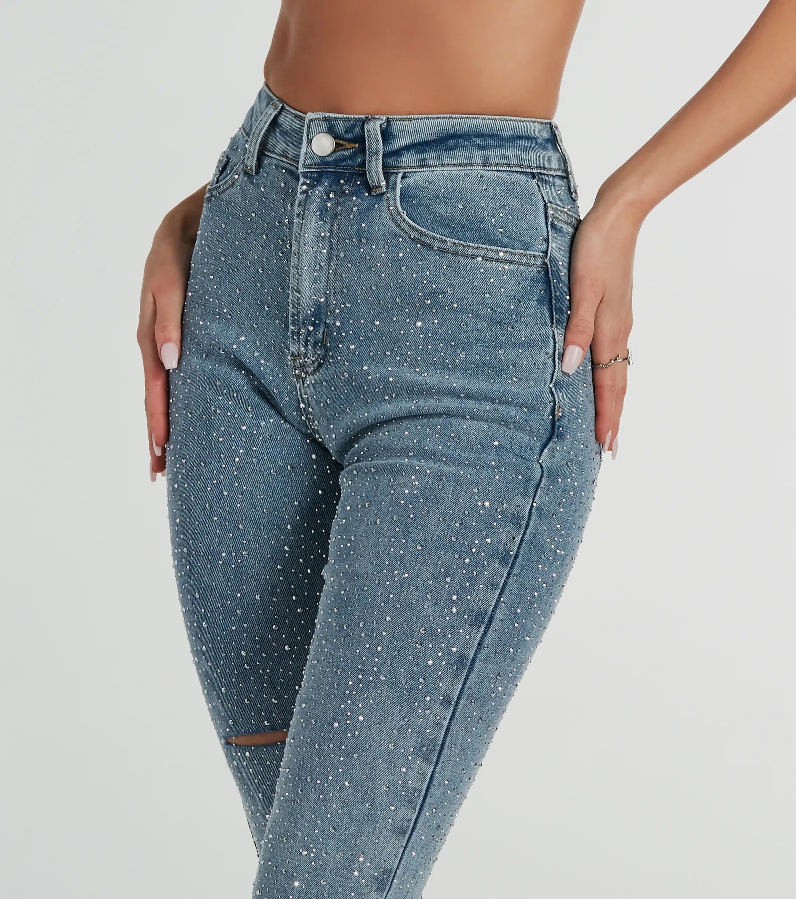 Glam Girlie Rhinestone High Waist Straight-Leg Jeans - Image 4