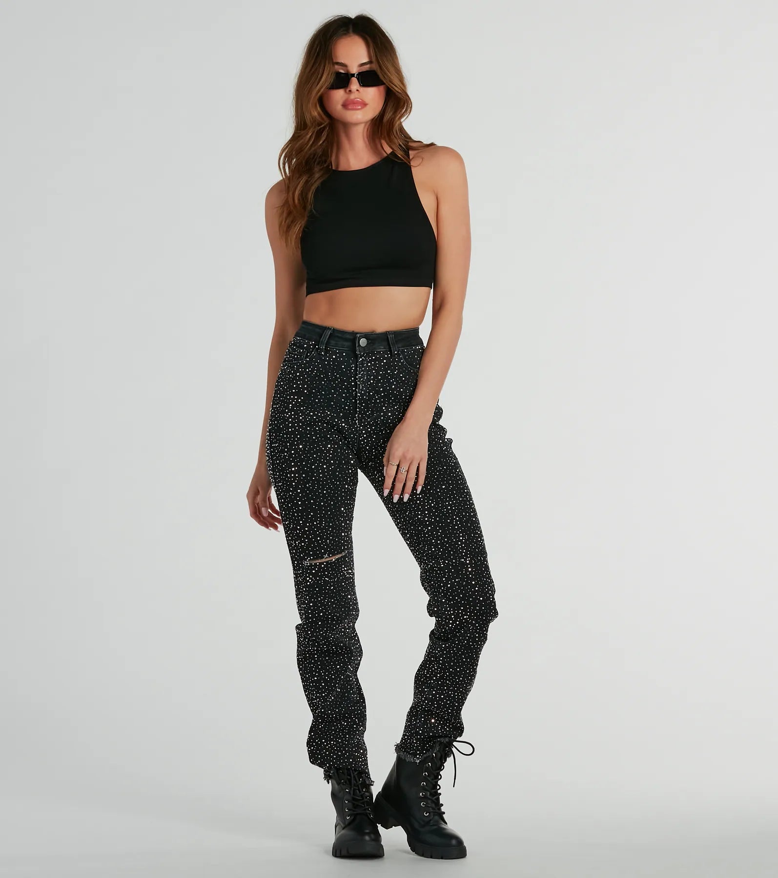 Glam Girlie Rhinestone High Waist Straight-Leg Jeans - Image 5