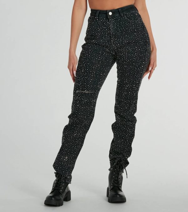 Glam Girlie Rhinestone High Waist Straight-Leg Jeans - Image 6