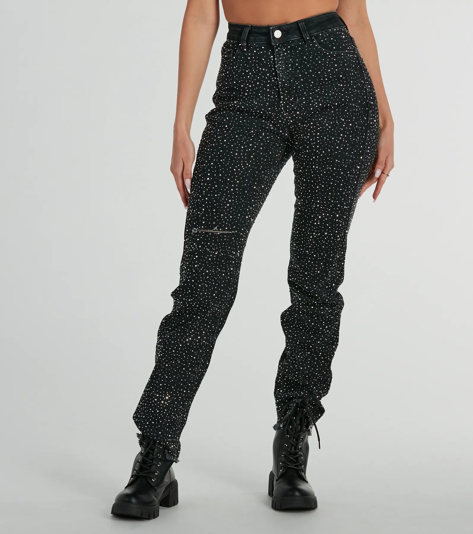 Glam Girlie Rhinestone High Waist Straight-Leg Jeans - Image 6