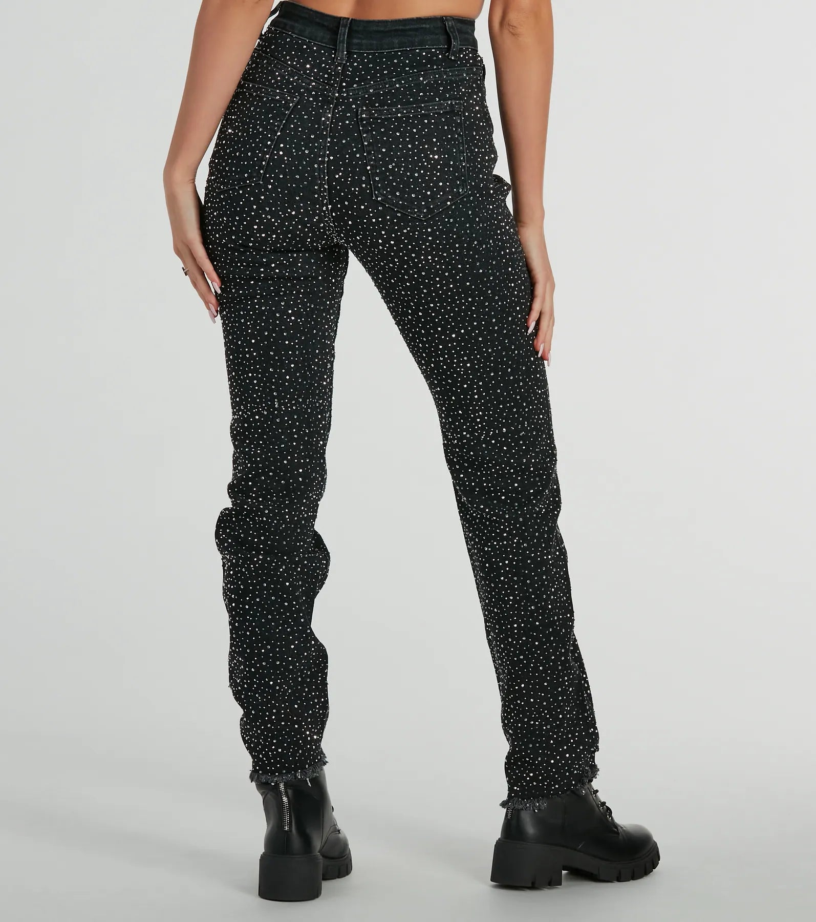 Glam Girlie Rhinestone High Waist Straight-Leg Jeans - Image 7