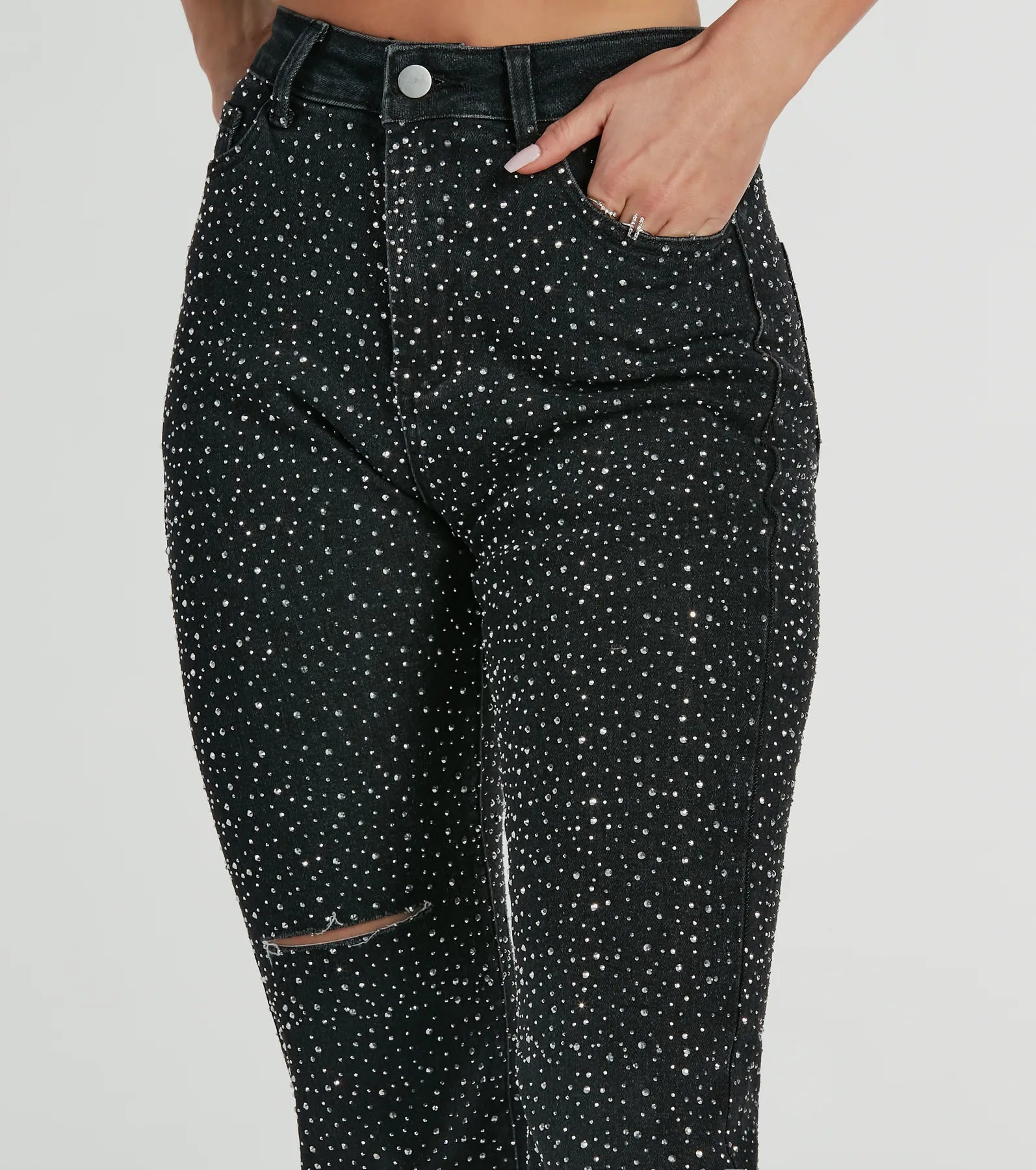 Glam Girlie Rhinestone High Waist Straight-Leg Jeans - Image 8