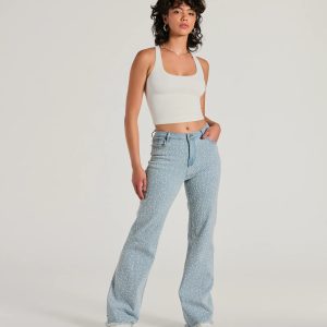 Beaming Perfection Faux Pearl Bootcut Denim Jeans