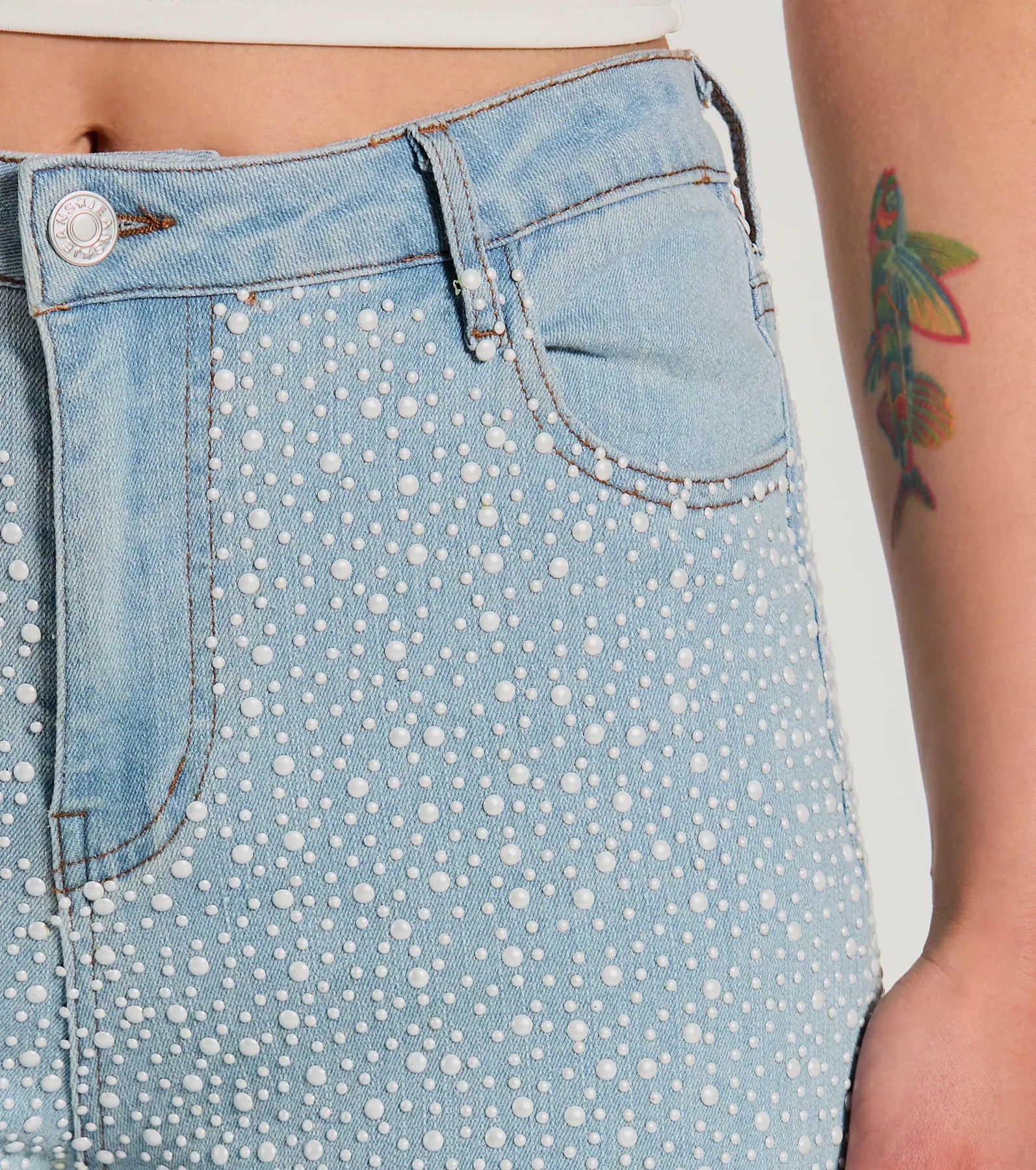 Beaming Perfection Faux Pearl Bootcut Denim Jeans - Image 3