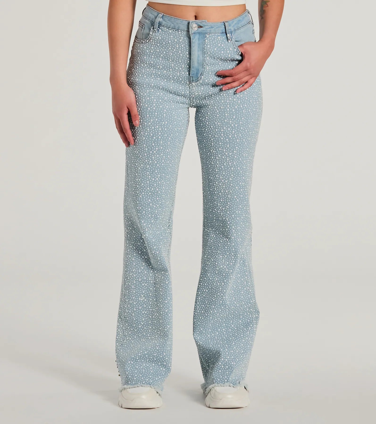 Beaming Perfection Faux Pearl Bootcut Denim Jeans - Image 4
