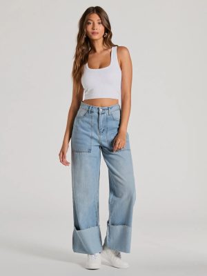 In The Details High-Rise Wide-Leg Cuffed Denim Jeans