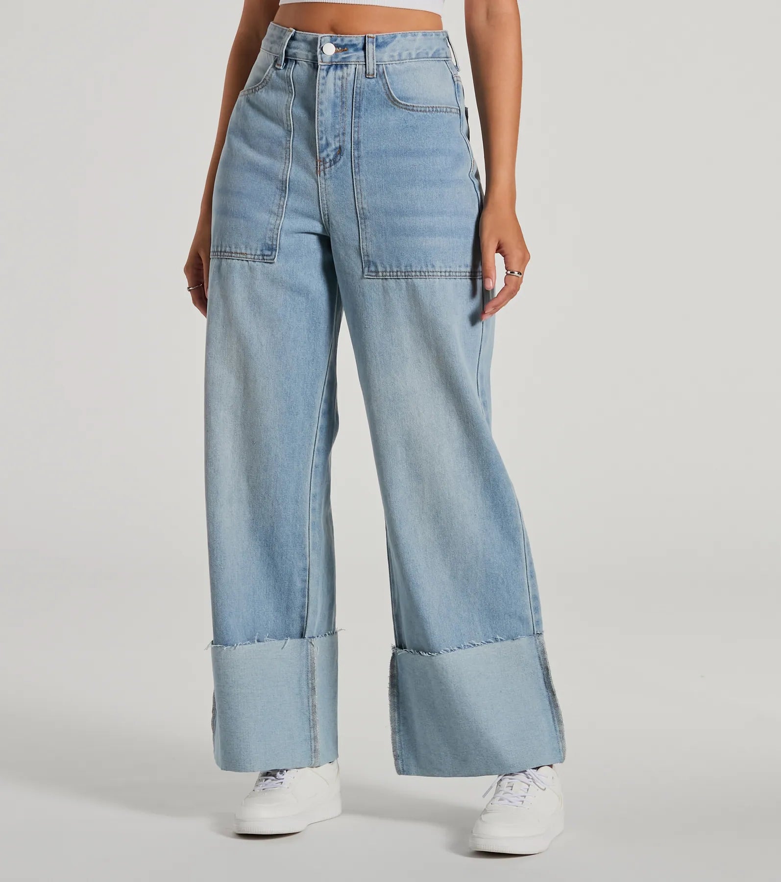In The Details High-Rise Wide-Leg Cuffed Denim Jeans - Image 4