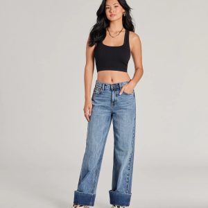 Cool Trend High-Rise Cuffed Wide-Leg Denim Jeans
