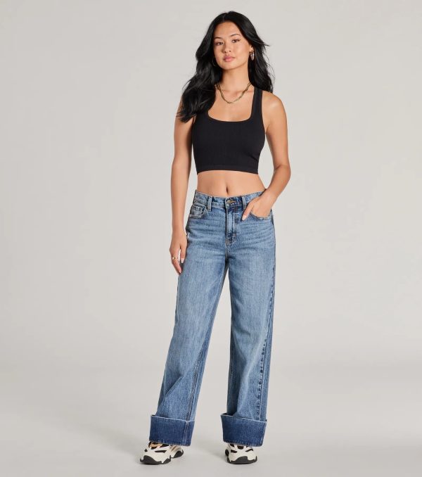 Cool Trend High-Rise Cuffed Wide-Leg Denim Jeans