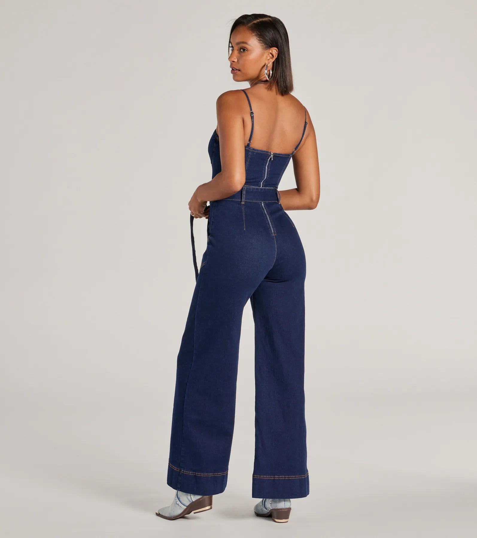 New Era Sweetheart Flare Denim Jumpsuit - Image 2
