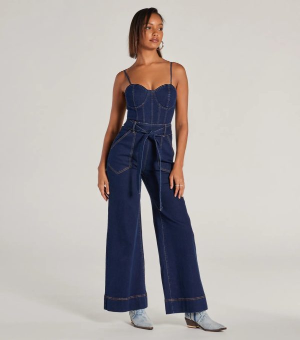 New Era Sweetheart Flare Denim Jumpsuit - Image 4