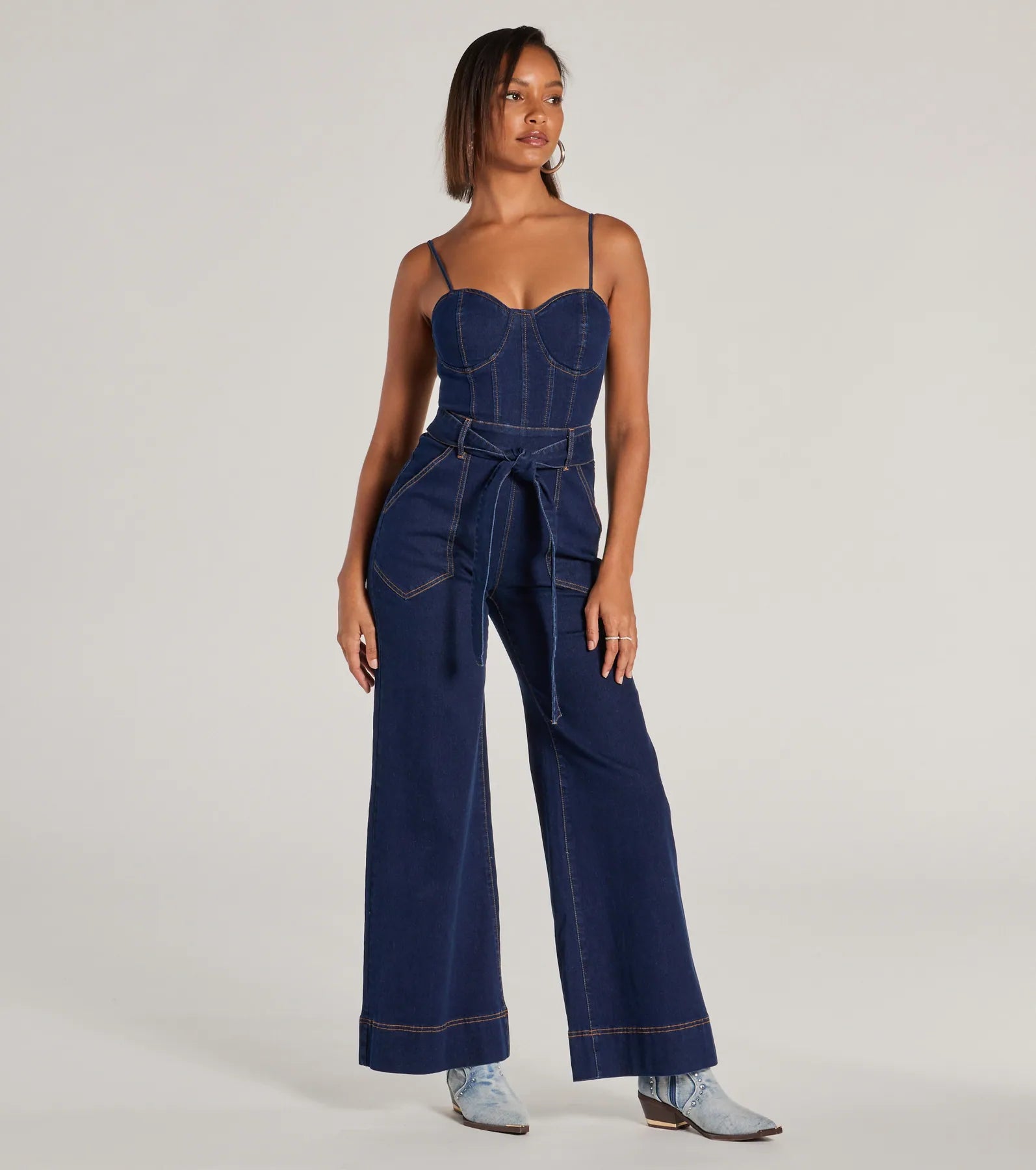 New Era Sweetheart Flare Denim Jumpsuit - Image 4