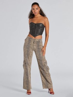 It-Girl Factor Leopard Print Cargo Denim Pants