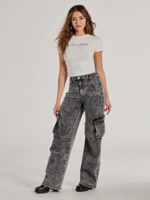 On-Trend High-Rise Cargo Acid Wash Jeans