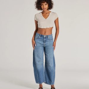 The Classic Mid-Rise Barrel Leg Denim Jeans