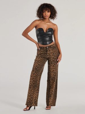 Fierce Aura Wide-Leg Leopard Print Denim Jeans