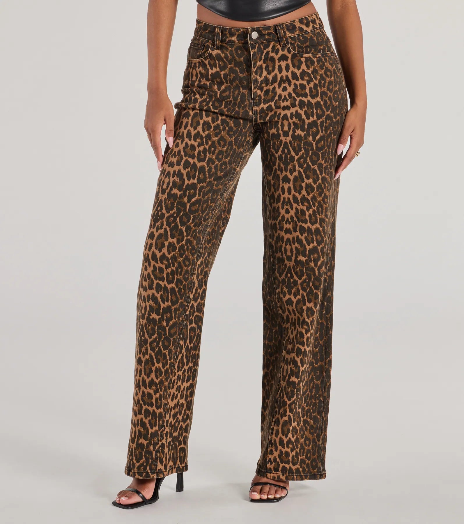 Fierce Aura Wide-Leg Leopard Print Denim Jeans - Image 4
