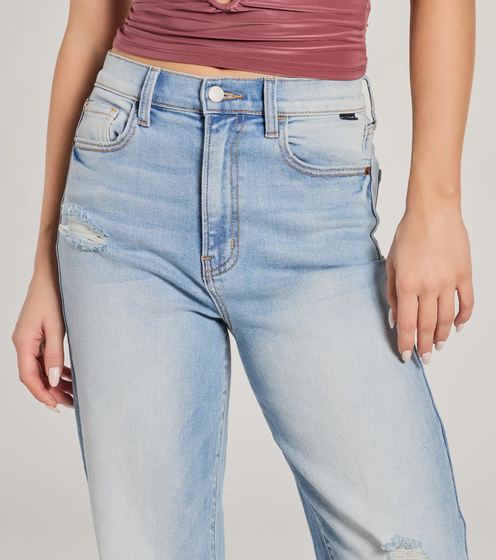 Effortlessly Casual High-Rise Distressed Dad Jeans - Image 3