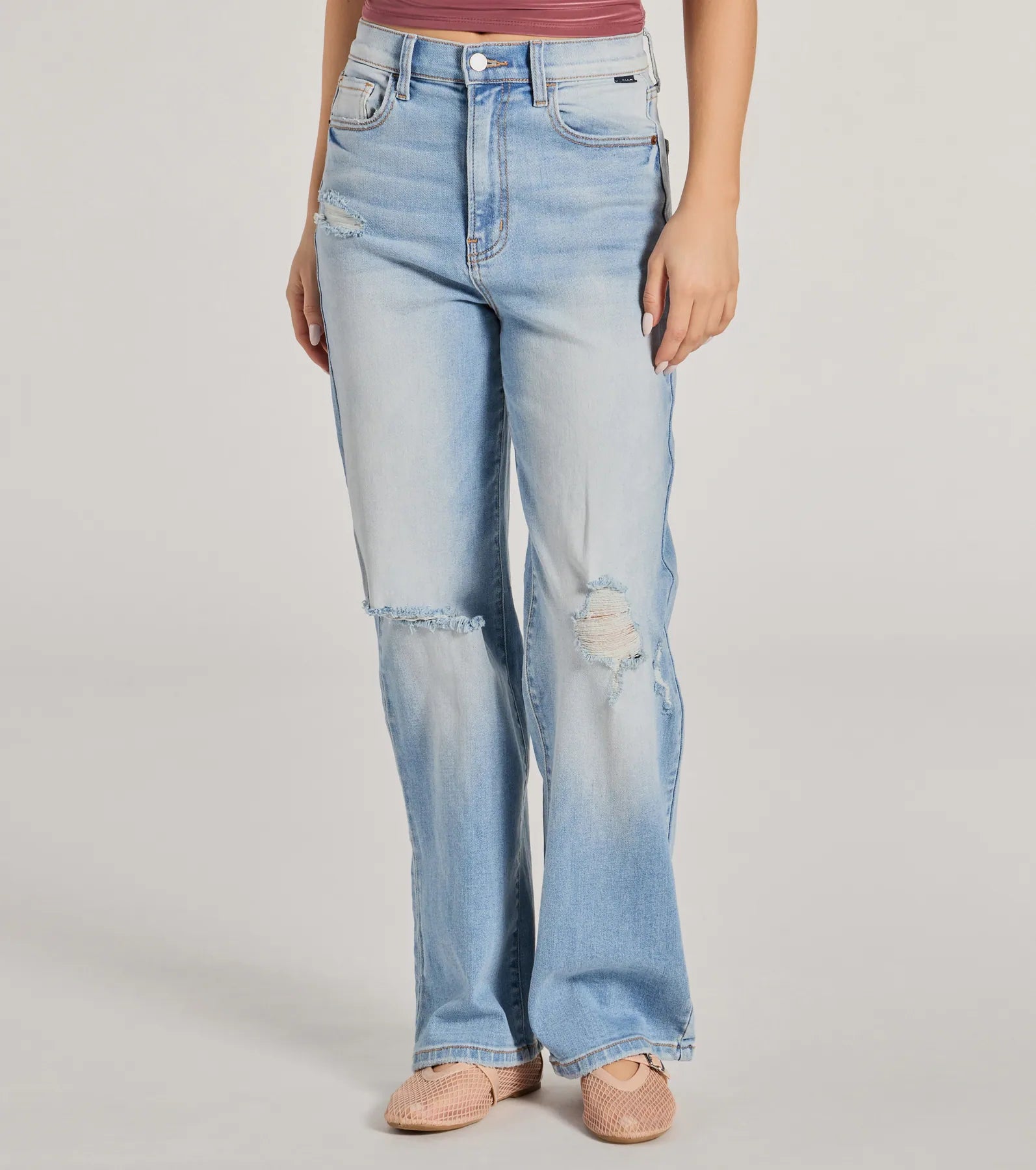 Effortlessly Casual High-Rise Distressed Dad Jeans - Image 4