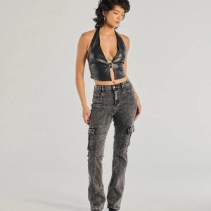 Bold High-Rise Acid Wash Cargo Jeans