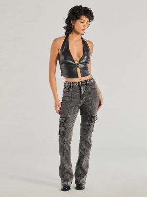 Bold High-Rise Acid Wash Cargo Jeans