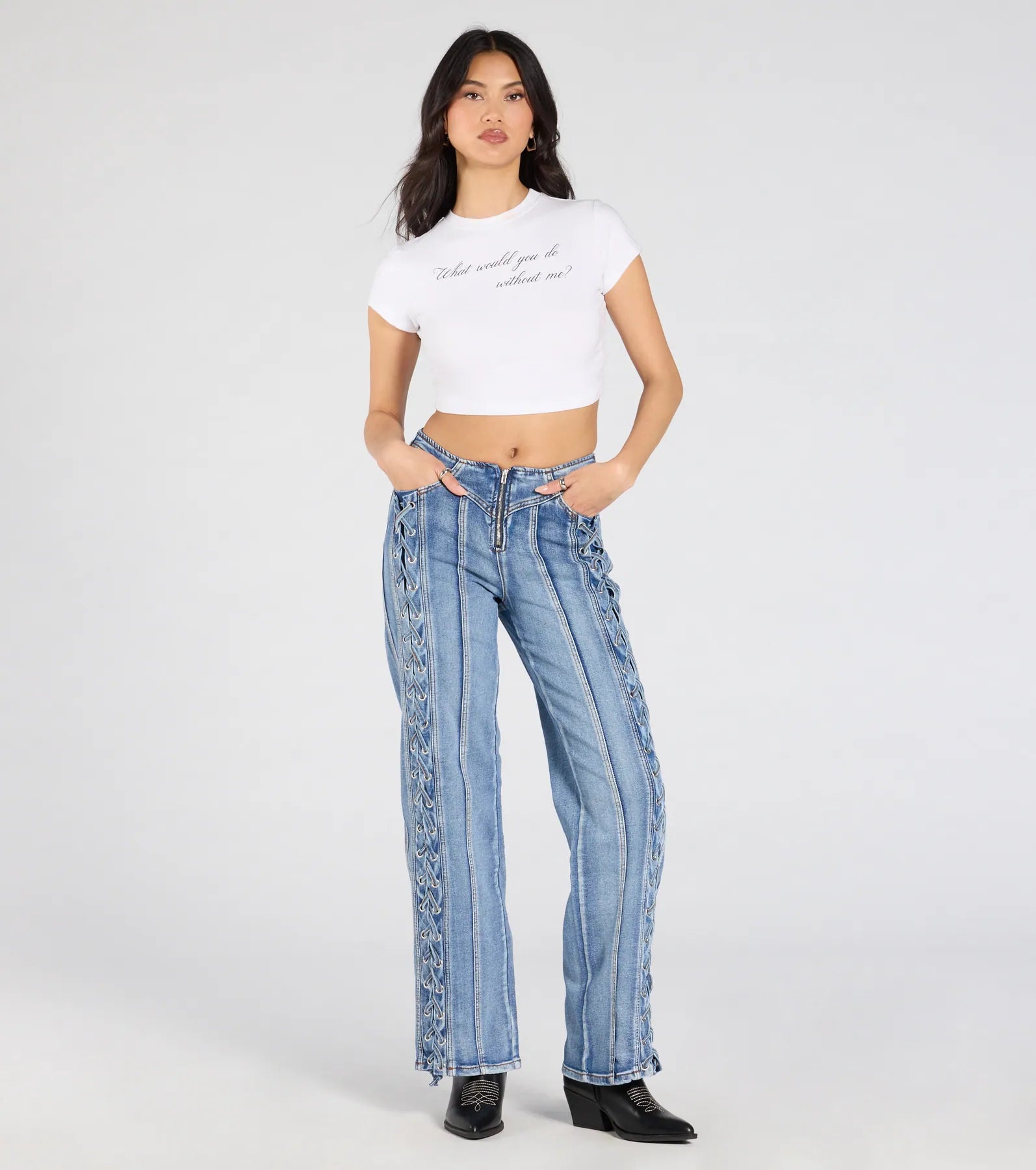 Trendy Club Lace-Up Straight-Leg Jeans - Image 2