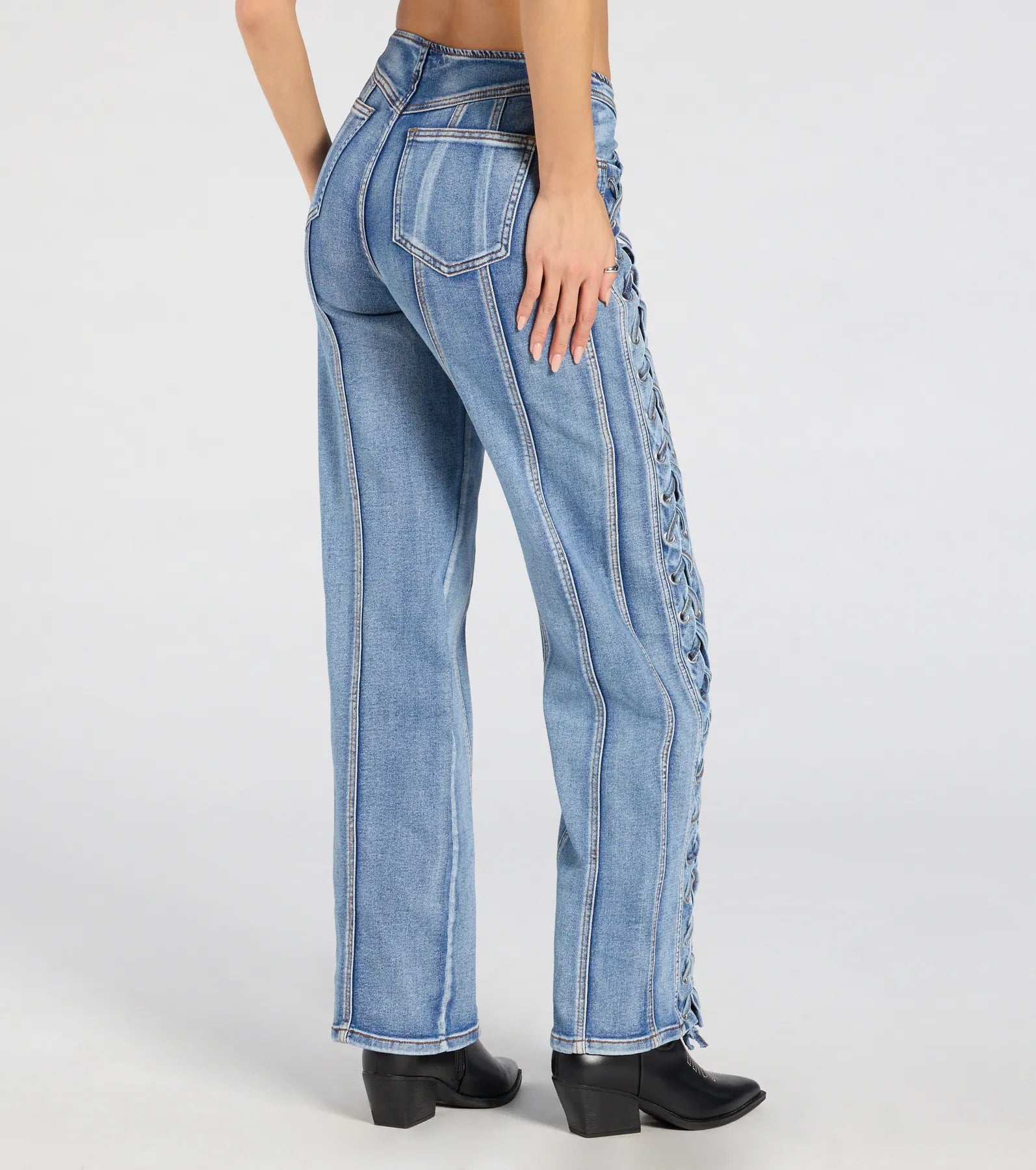 Trendy Club Lace-Up Straight-Leg Jeans - Image 3