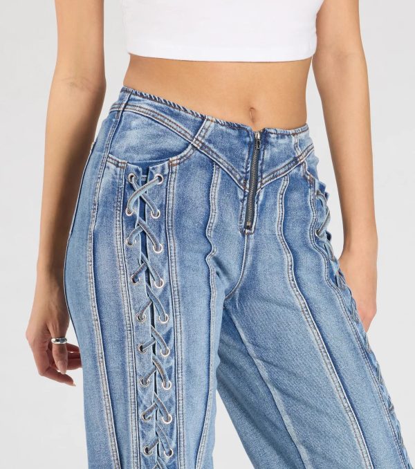 Trendy Club Lace-Up Straight-Leg Jeans - Image 4
