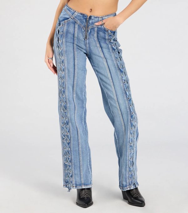 Trendy Club Lace-Up Straight-Leg Jeans - Image 5