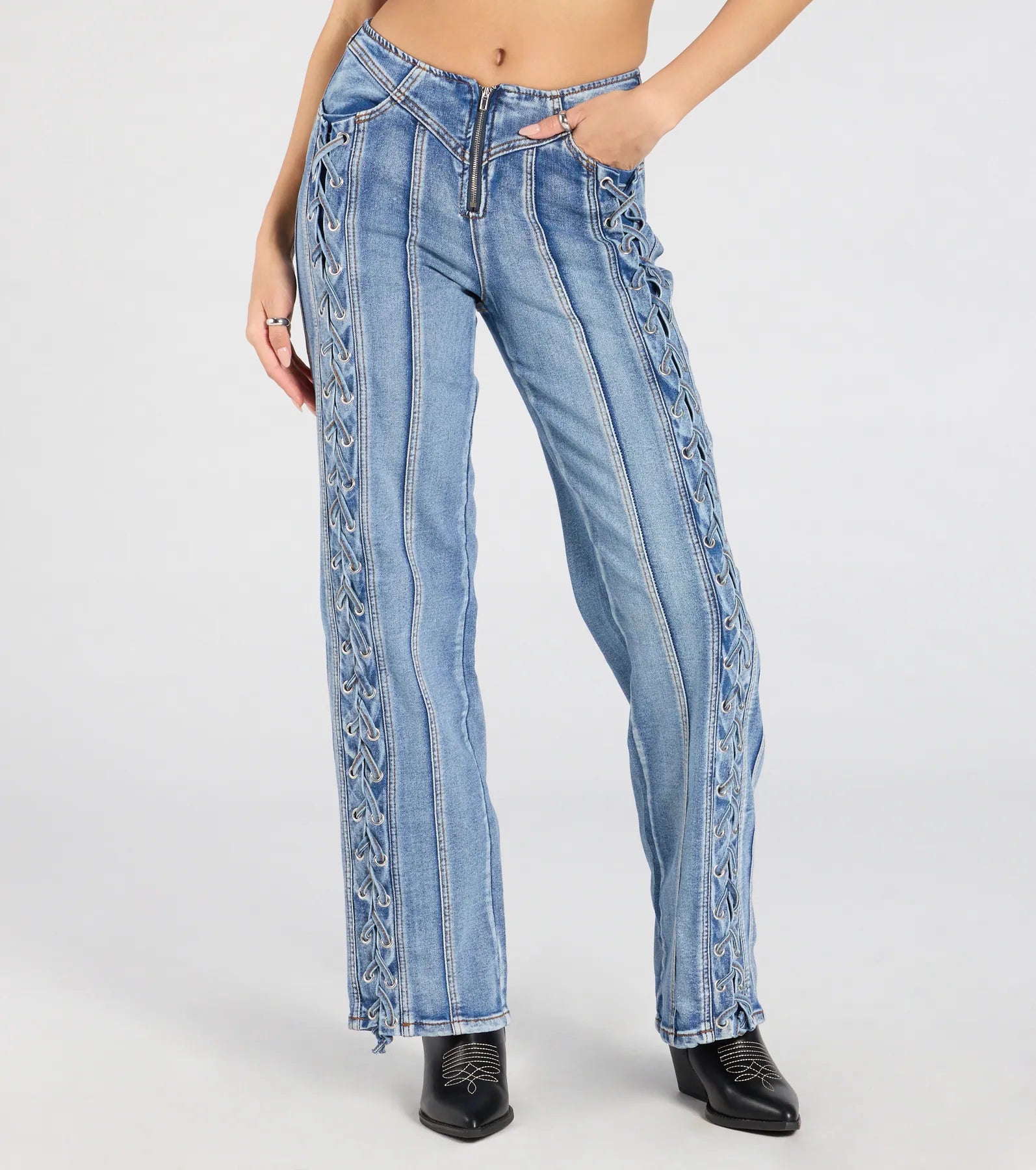 Trendy Club Lace-Up Straight-Leg Jeans - Image 5
