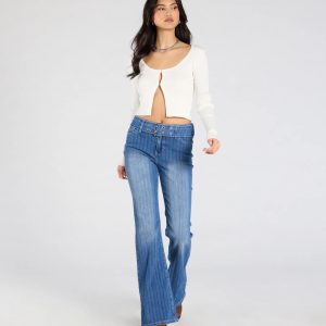 All Time Cute Mid-Rise Belted Flare Denim Jeans