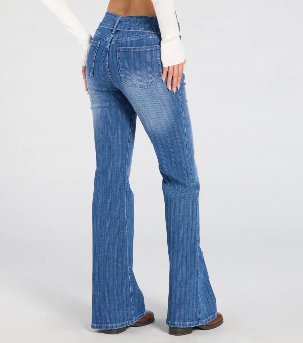 All Time Cute Mid-Rise Belted Flare Denim Jeans - Image 2