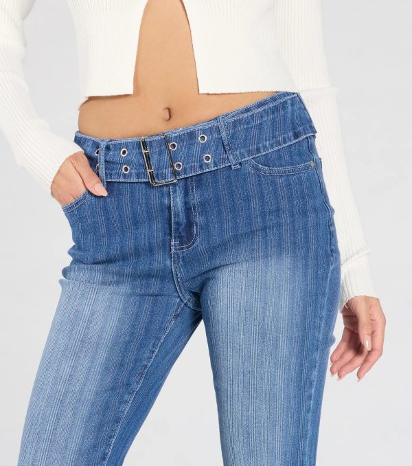 All Time Cute Mid-Rise Belted Flare Denim Jeans - Image 3