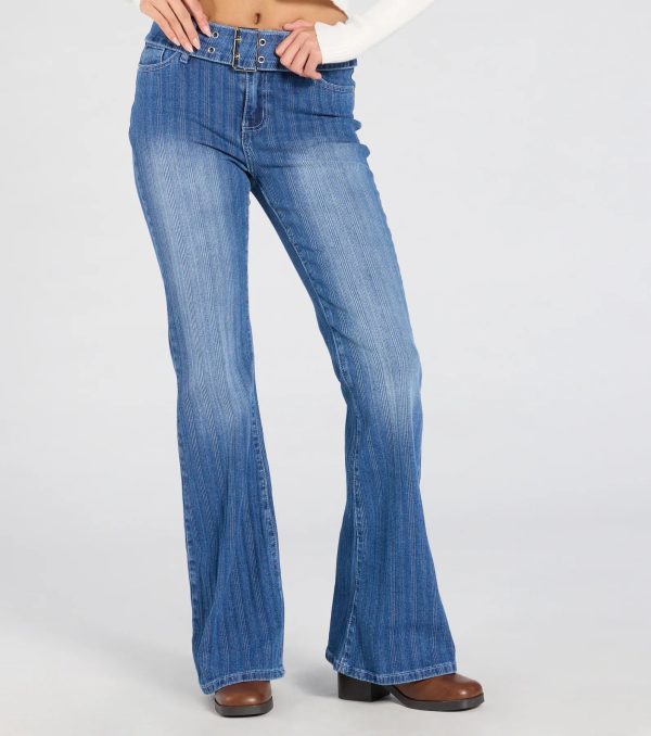 All Time Cute Mid-Rise Belted Flare Denim Jeans - Image 4