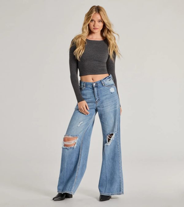 Edgy Allure Wide-Leg Distressed Denim Jeans - Image 2