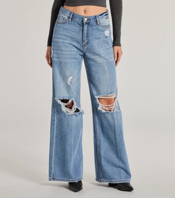 Edgy Allure Wide-Leg Distressed Denim Jeans - Image 5
