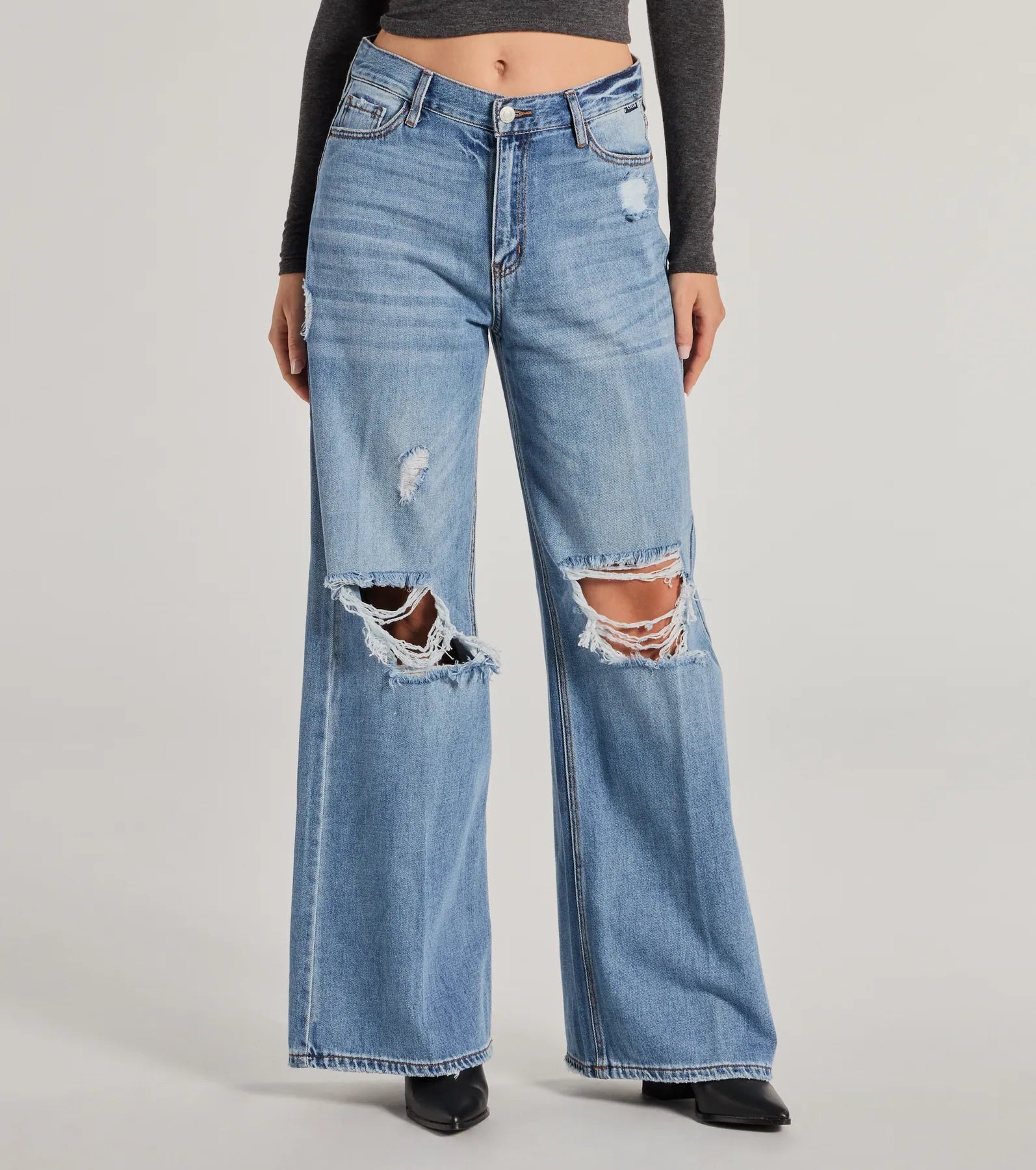 Edgy Allure Wide-Leg Distressed Denim Jeans - Image 5