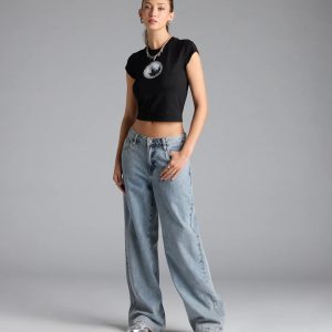 On Trend Mid-Rise Wide-Leg Denim Jeans