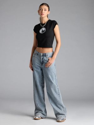 On Trend Mid-Rise Wide-Leg Denim Jeans
