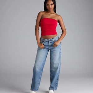 It's Giving Trends Mid-Rise Straight Leg Denim Jeans