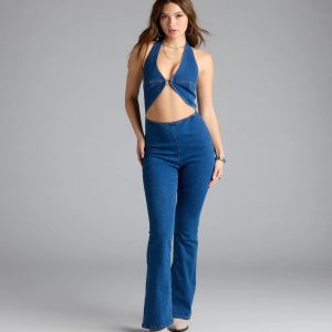 Season Premiere Halter Cutout Denim Jumpsuit