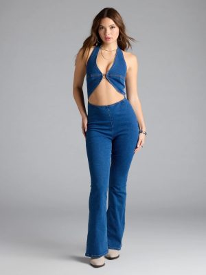 Season Premiere Halter Cutout Denim Jumpsuit