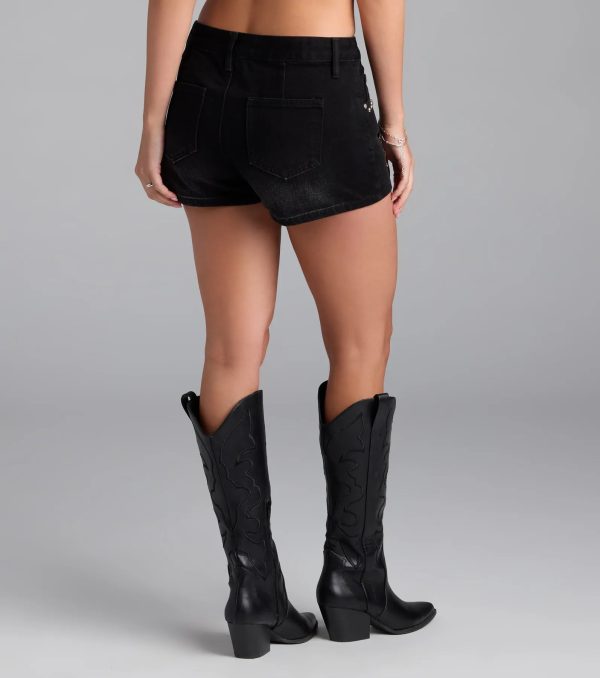 Edgy Girlie Mid-Rise Studded Denim Skort - Image 2