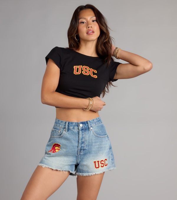 Fight On® USC® Patch Cut-Off Denim Shorts - Image 2