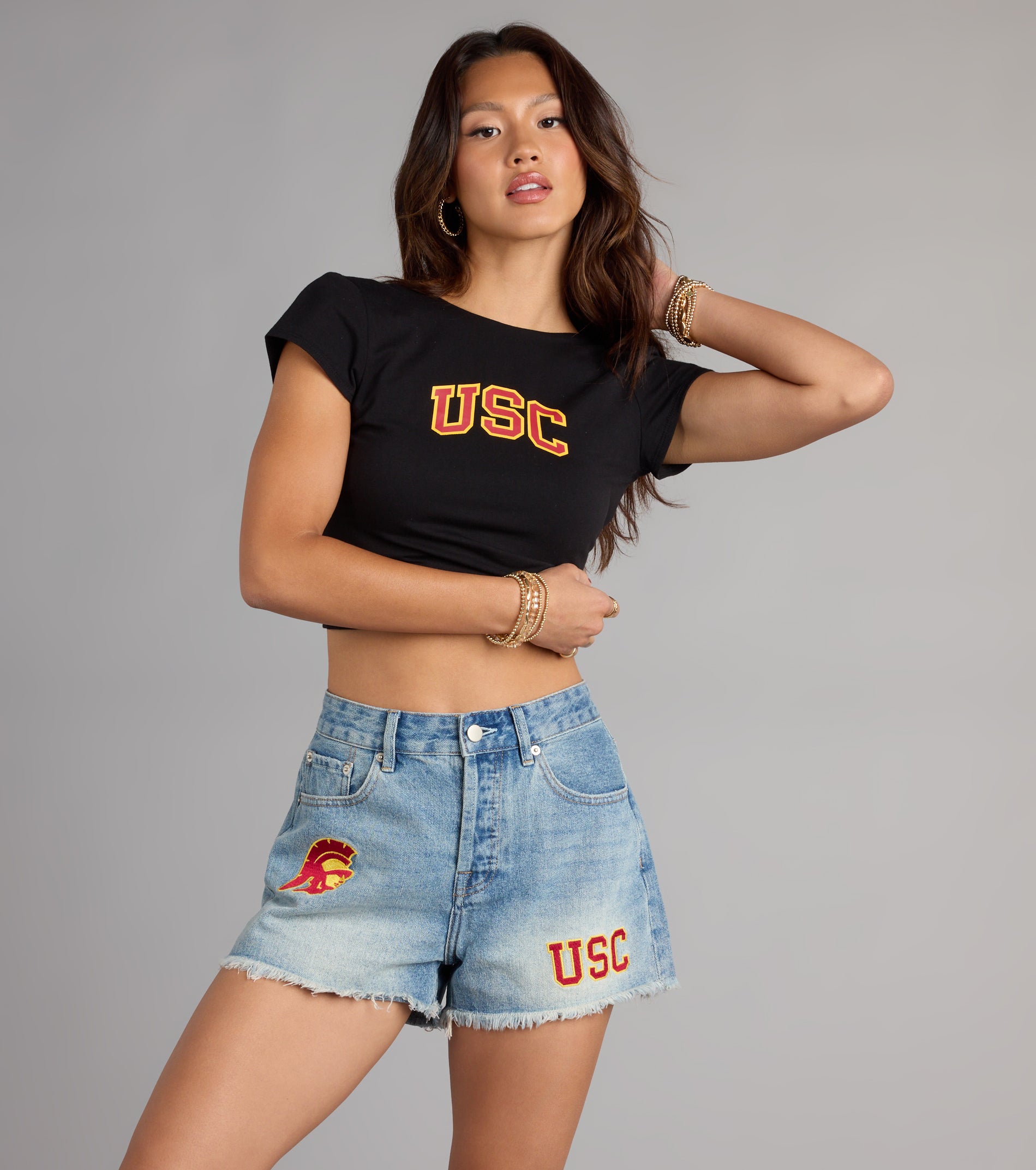 Fight On® USC® Patch Cut-Off Denim Shorts - Image 2