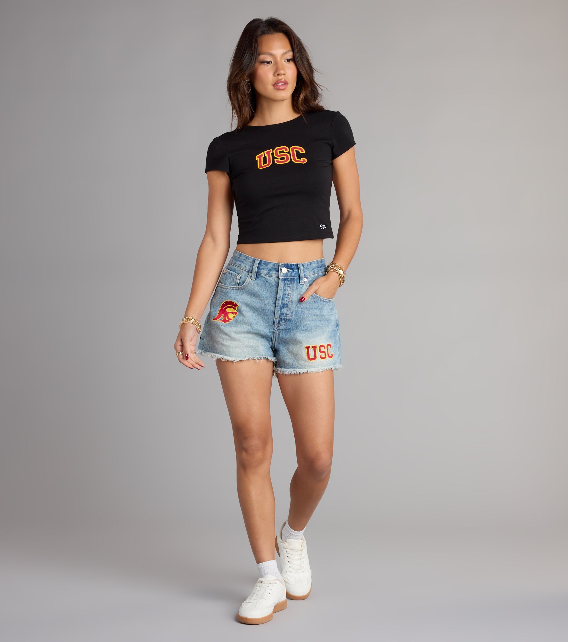 Fight On® USC® Patch Cut-Off Denim Shorts - Image 6